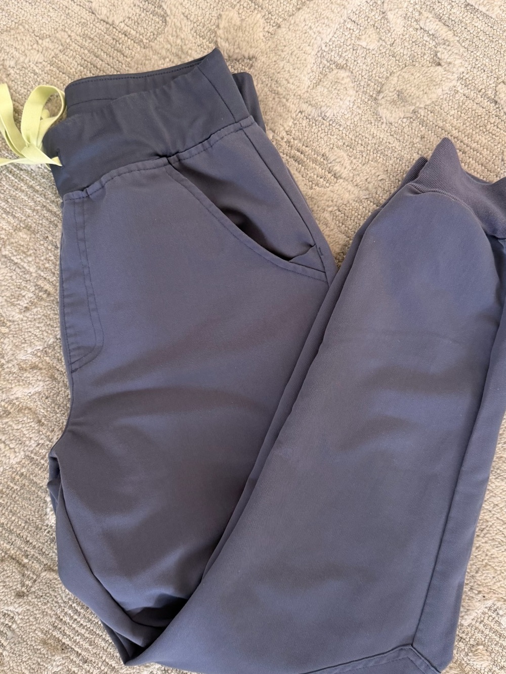 Figs Women's Track Jogger Pants in Slate Blue with Lime Drawstring